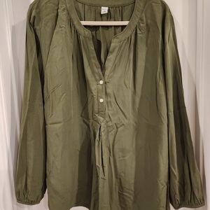 Old Navy Green Tunic Relaxed Mandarin Collar